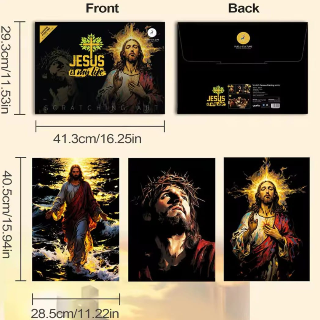 Carpeta con dibujos de Jesús para raspar- Incluye lápiz especial.