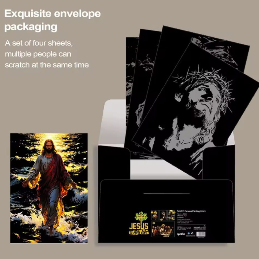 Carpeta con dibujos de Jesús para raspar- Incluye lápiz especial.
